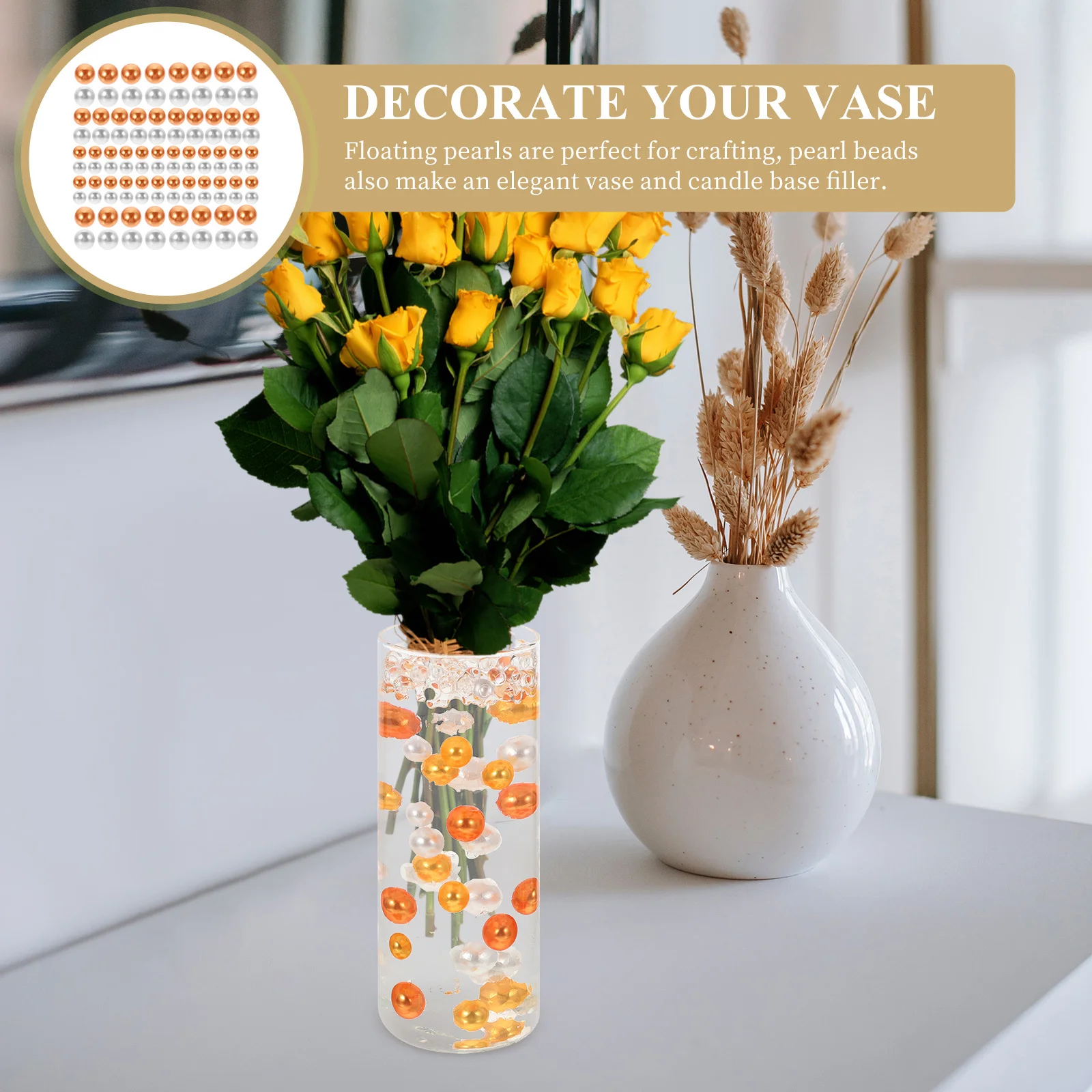 

400Pcs Floating Fake Pearl Beads Vase Filler Faux Vase Decor Flower Arrangement Decoration Clear Pearls for Vases