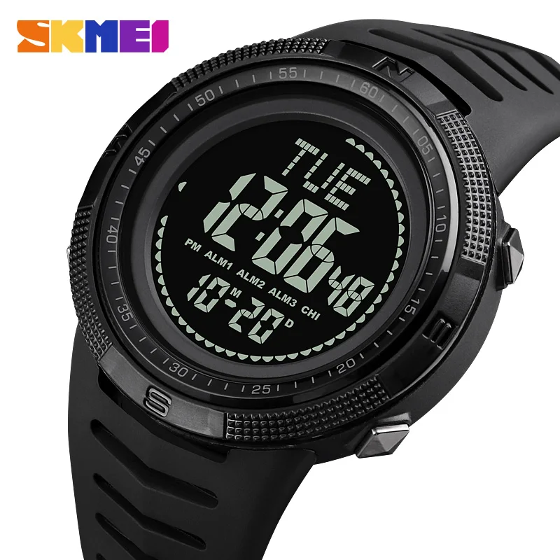 

SKMEI Men Watch World Time Compass reloj hombre Sport Fitness Watches for Mens Digital 50M Waterproof Wristwatch 3 Alarm Clock