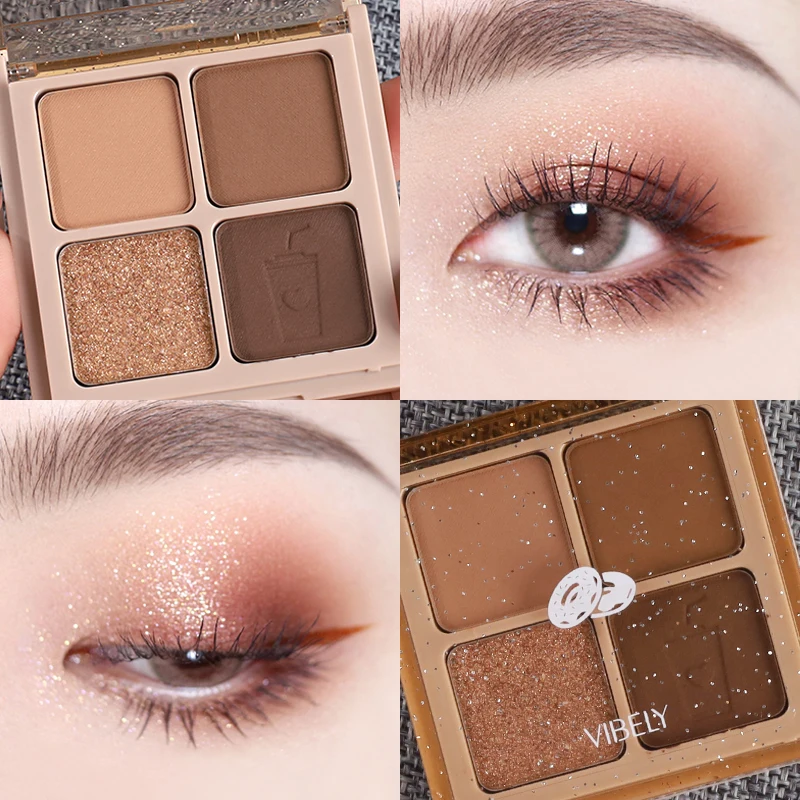 Paleta de sombras de ojos prensadas, 4 colores, mate, desnudo, brillo, maquillaje, Nude, Set de maquillaje, cosméticos