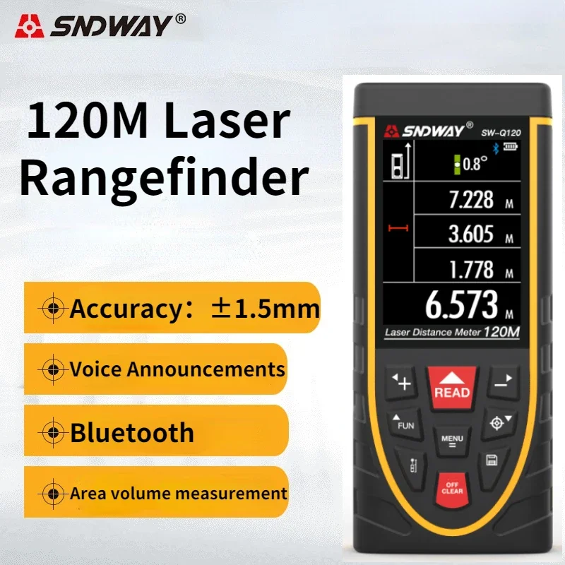 SNDWAY Q120 스마트 레이저 테이프 측정 레이저 거리계, 거리 계량기 건설 도구, 디지털 룰렛 눈금자 거리계