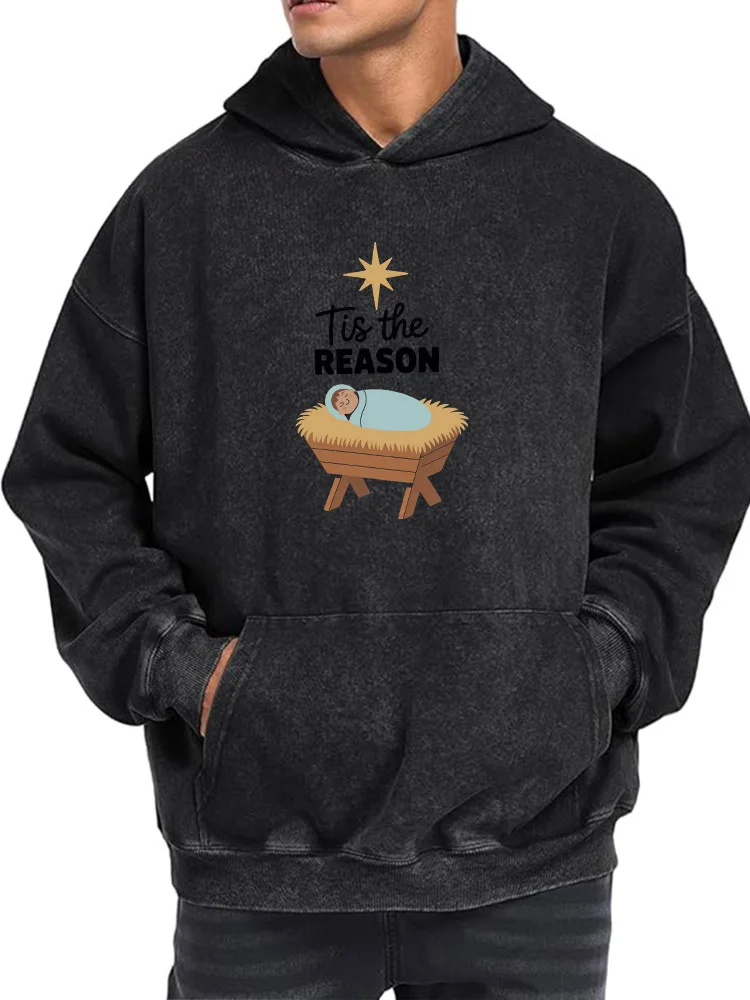 سويت شيرت كاجوال بغطاء للرأس برسومات مغسولة كلاسيكية للرجال من Baby and Star #1