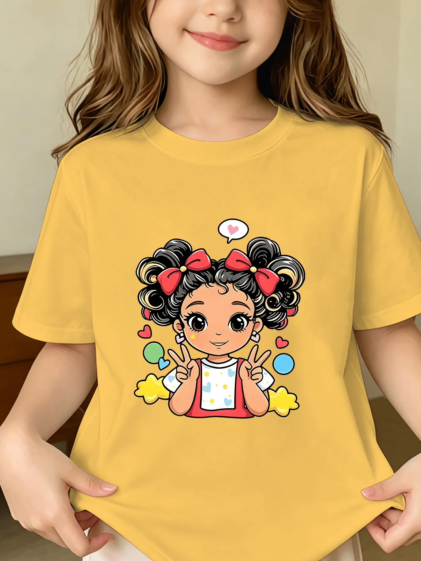Cartoon Girl Kids Tee Cute Character Print Boys Girls Family Matching Cotton Summer Short Sleeve Basic Children Tshirt