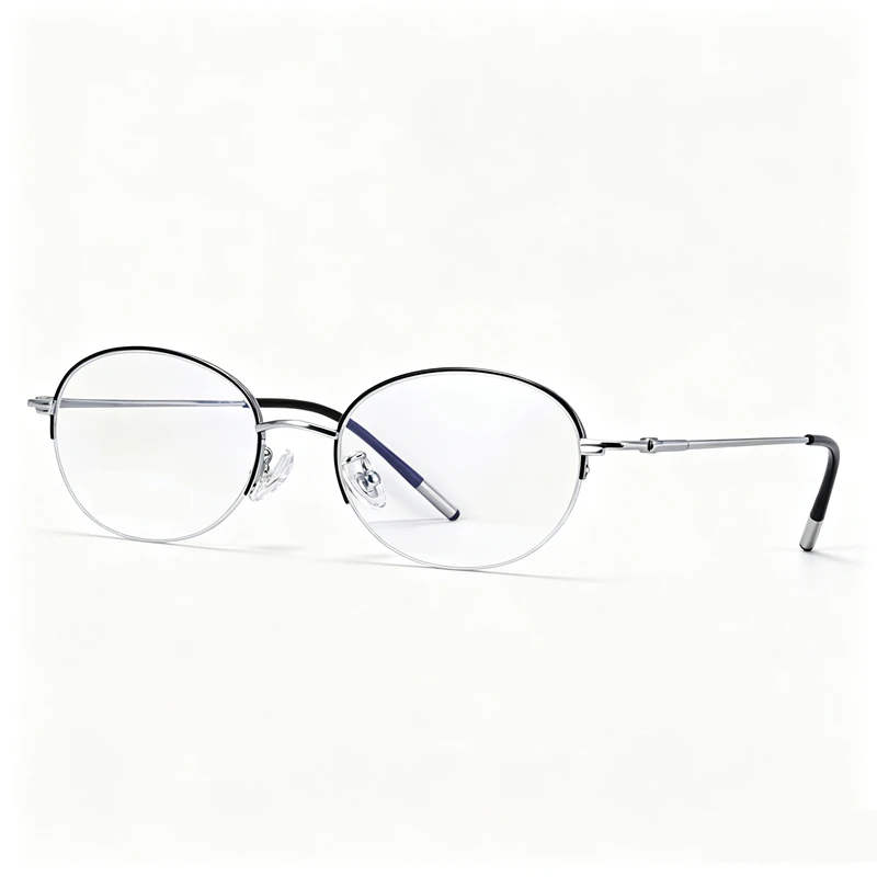 Women's half frame pure titanium eyeglass frame, retro elliptical optical myopia eyeglass frame, customizable prescription