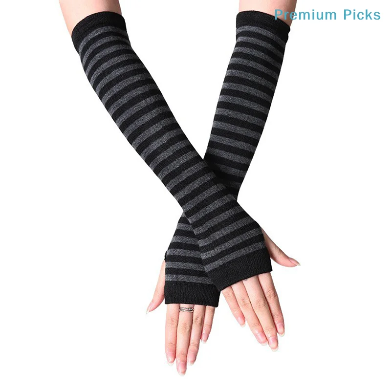 Winter Warm Long Sleeves Gloves For Man Women Fingerless Stripe Knitted Elbow Mittens Elastic Outdoor Fashion Warm Wrist Glove