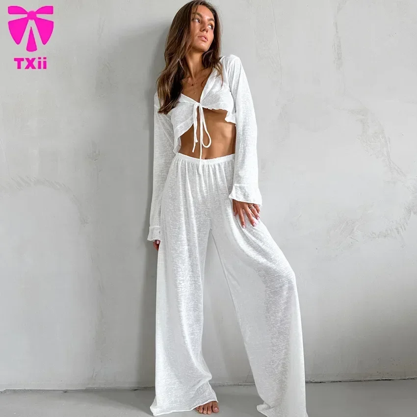 2024 European and American Autumn New Modal Long Sleeve Pants Pajamas Women Fashion Casual Loose Home Clothes