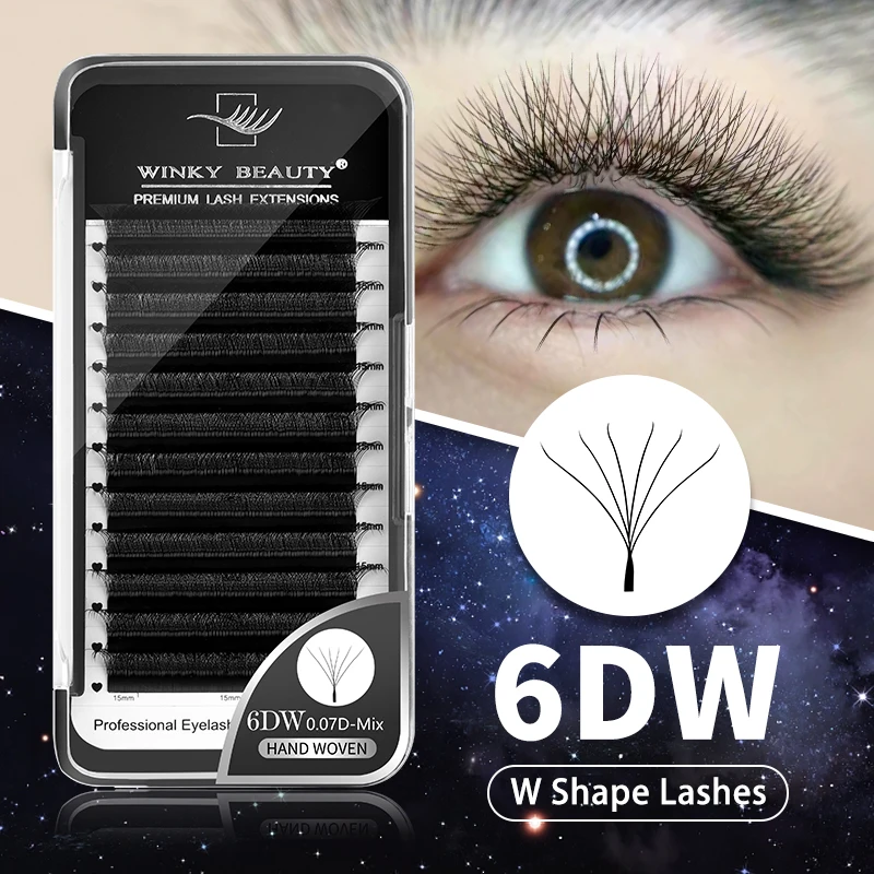 Ciglia di estensione ciglia a forma di W di lunghezza mista Ciglia naturali morbide prefabbricate con effetto fioritura per trucco di bellezza 6DW/7DW/8DW