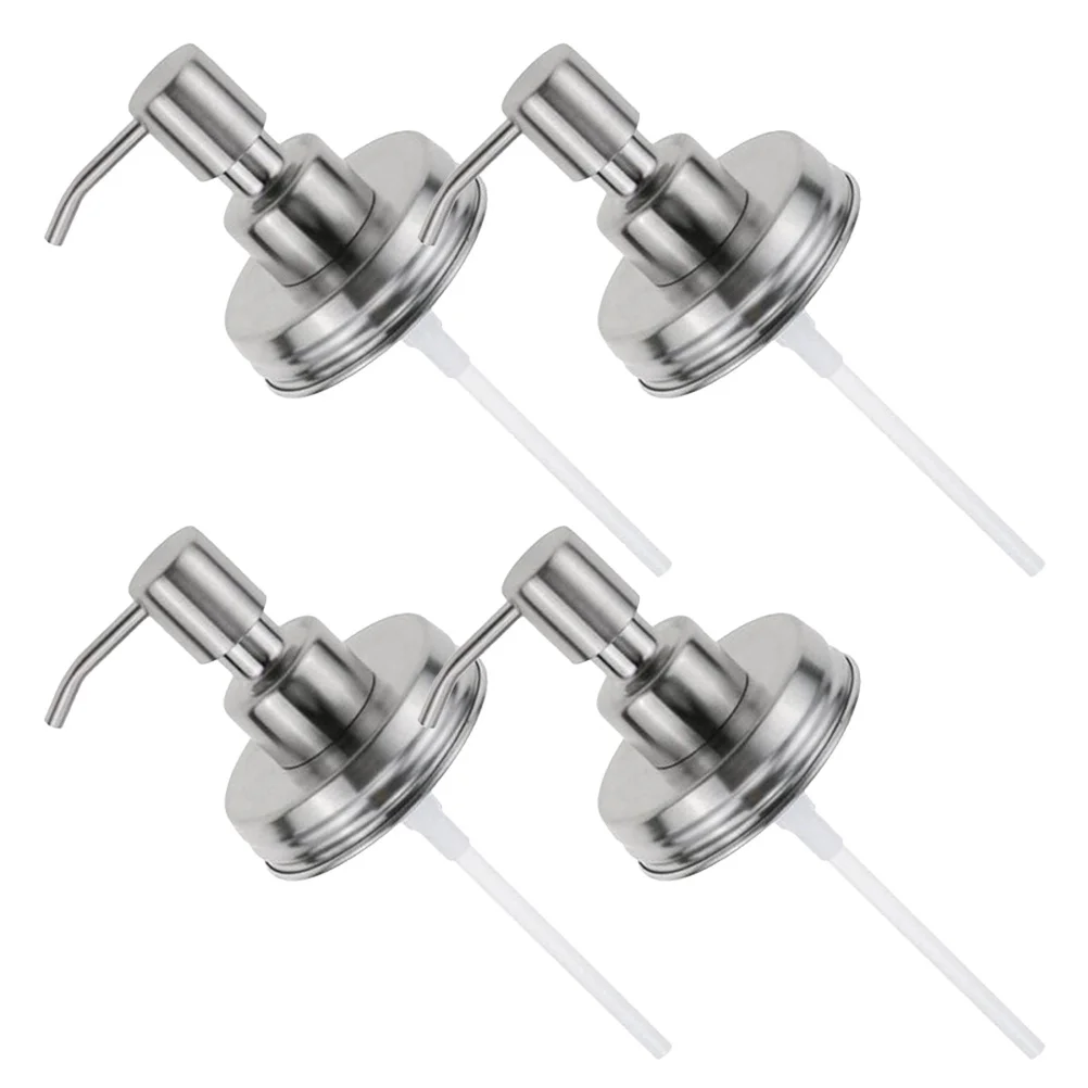 Alipis 4Pcs Stainless Steel Jar Soap Dispenser Pump for 70MM Jars Rust Resistant Easy Assembly Multi Use Kitchen Bathroom