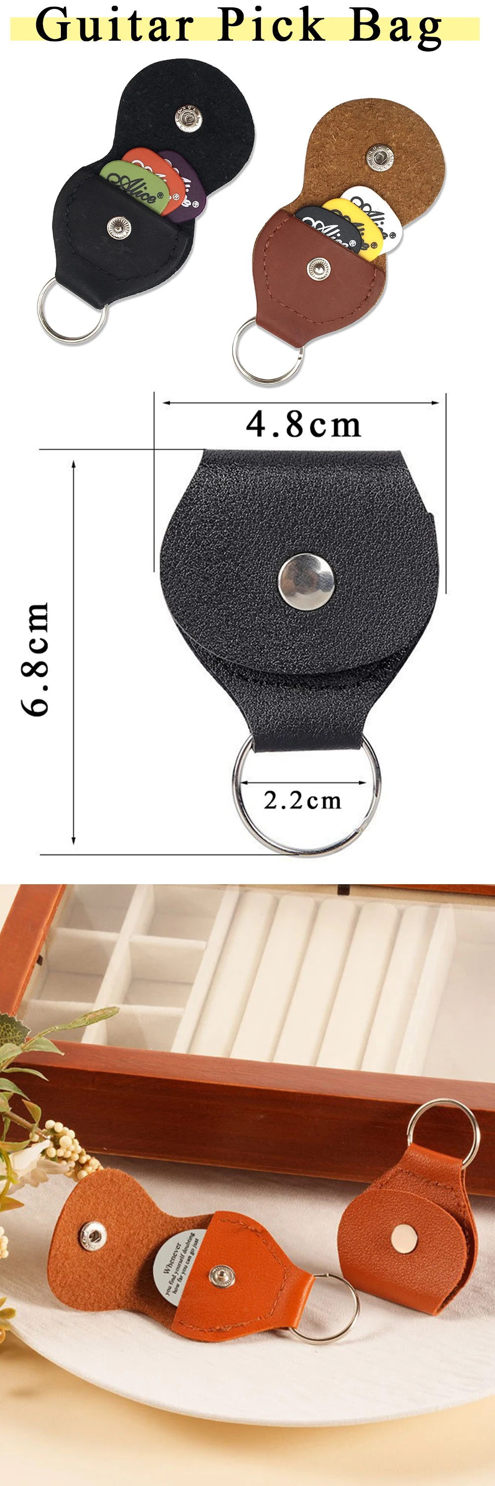 1 STÜCK Gitarren-Pick-Tasche mit zufälligen 3 Plektren-Set Schwarz/Braun Plektrum-Halter Taschen Verfügbar Plektrum-Aufbewahrung Schlüsselanhänger Gitarrenzubehör ZYF ﻿ – Detail 1
