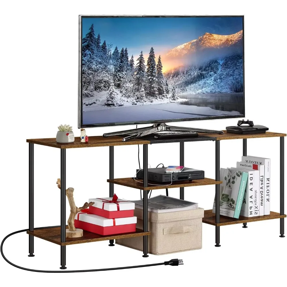

Small TV Stand for Living Room up to 50 inch TV Media Entertainment Center with Power Console Table for Bedroom, Rustic Brown