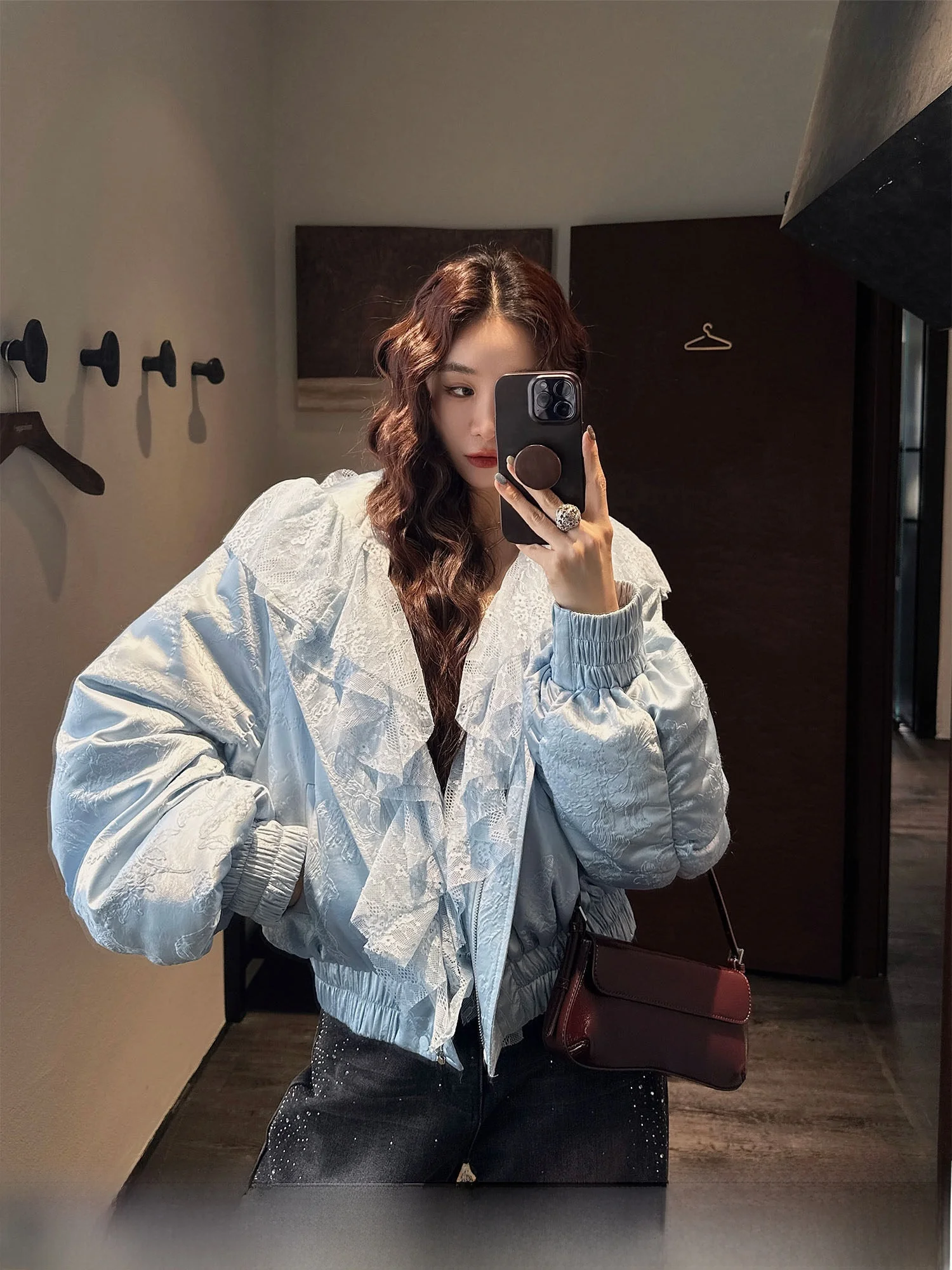 

Sanji Bla Flower New Chinese Sle ort Printed down Jaet Women's Winter Outerwear 2025 Sli Commute Sle Coat