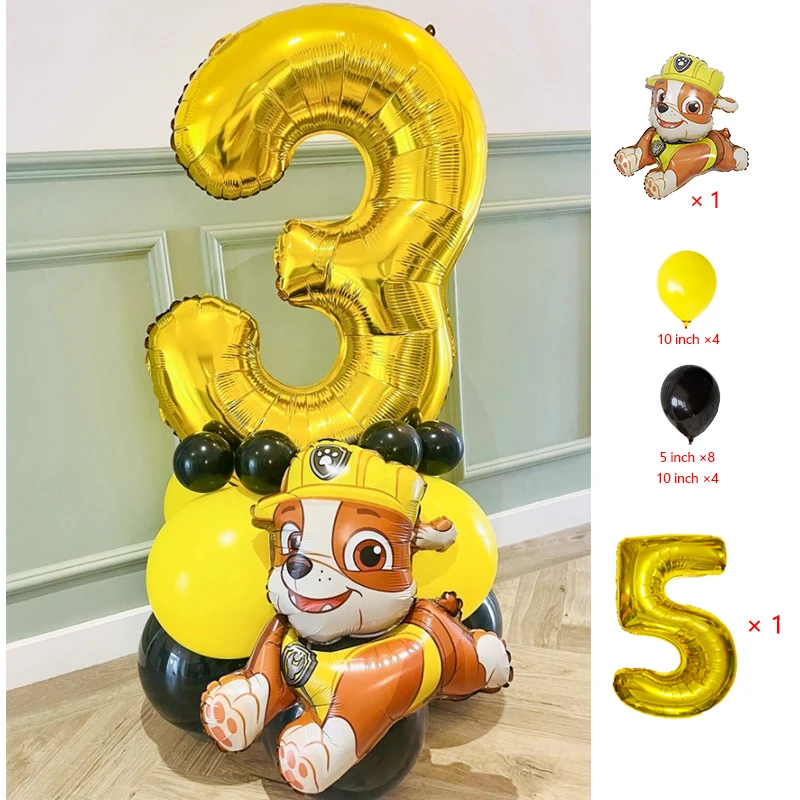 18pcs Cartoon Paw Dog Patrol Balloon Set Number 0-9 Foil Balloons Birthday Party Decor Yellow Black Latex Balloon Kit - view 6