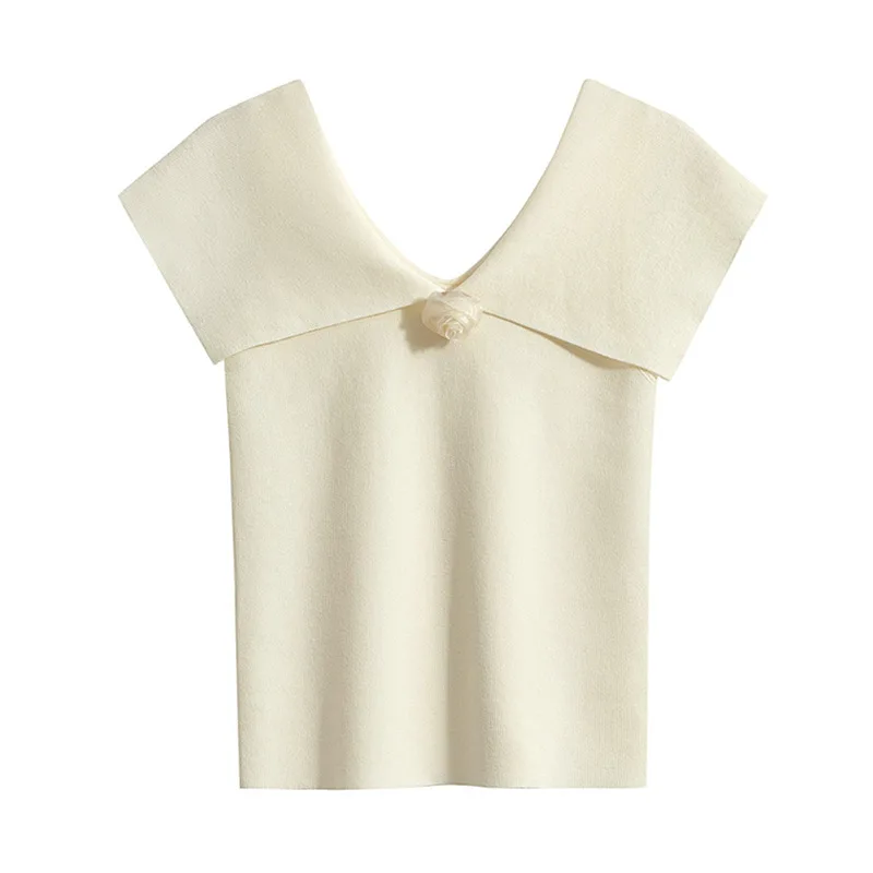 

·French Thin Knitted Sweater Women's Summer New Tailored Cut High-end Sleeveless T-shirt Short Style Temperament Top Female