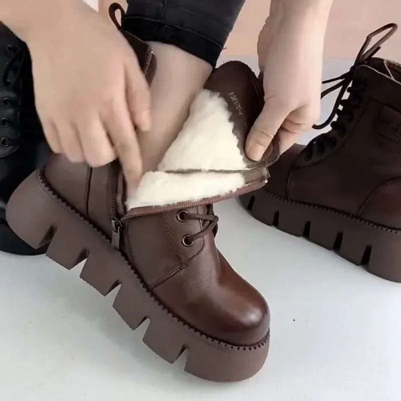 Botas de neve redondas para mulheres, sapatos de lã quente, sapatos de algodão espessado, inverno frio, novo, 2023