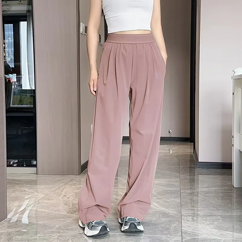 UNITIM Frühlings-Sporthose für Damen, gerade geschnitten, einfarbig, locker, lässig, Yogahose für Damen, elastische Taille, schnell trocknende Jogginghose
