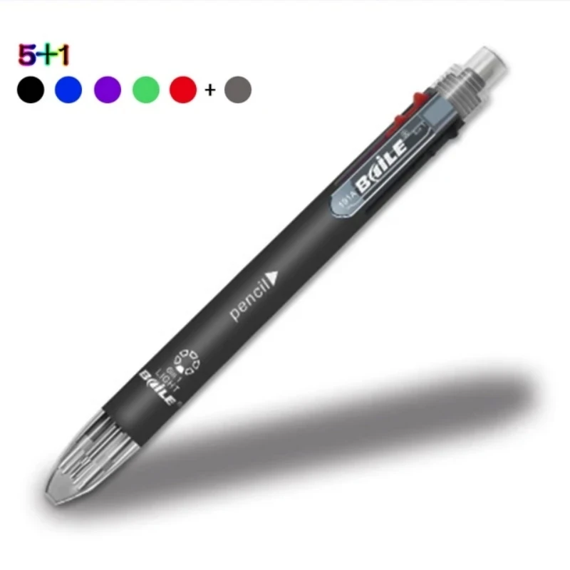 6 in 1 veelkleurige balpennen 5 kleuren balpen 1 automatisch potlood met gum voor schoolkantoor schrijfbenodigdheden briefpapier