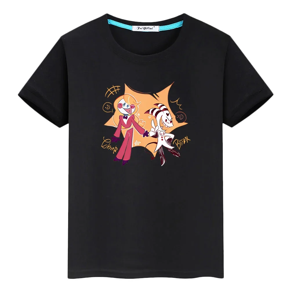 

Christma helluva boss Print t shirt for kids boy10year anime Tops 100%Cotton Cute Tees Kawaii Short pride tshirt y2k girl clothe