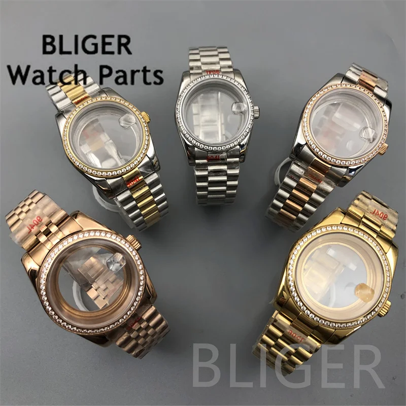 

BLIGER 36mm/39mm GOLD Silver ROSE GOLD watch case sapphire glass fit NH34to39 70 72 Mingzhu Miyota PT5000 ETA movement Waterproo