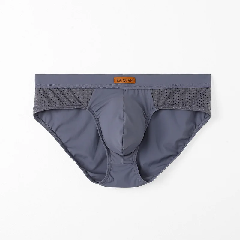 

Men's Ice Silk Mesh Triangle Briefs, Summer Thin Quick Dry Separated Crotch Breathable Comfort Sports Underwear