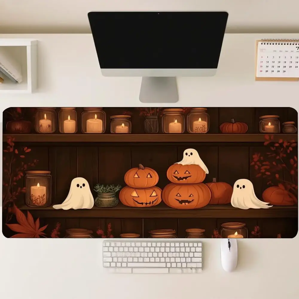 Large Extended Desk Mouse Pad Halloween Witch Pumpkin Ghost Print Rubber Non Slip Desktop Mat For Gaming Laptop Office Work