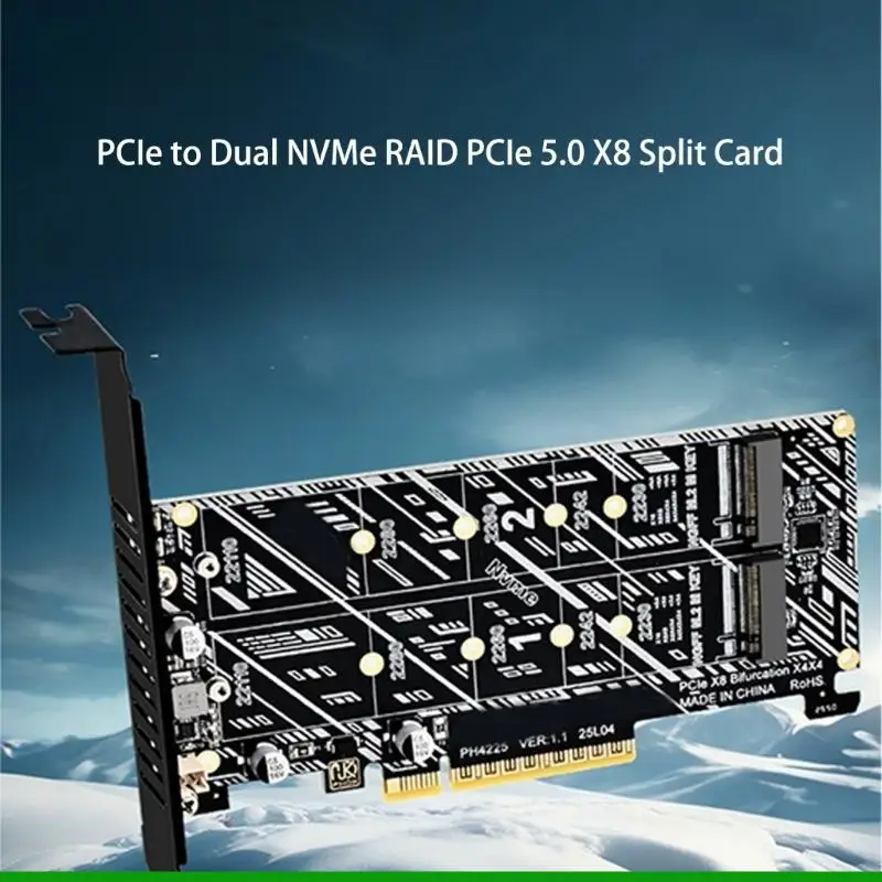 U55C Double NVMe PCIe 5.0 Adapter M.2 NVME M Card Double Bay Expansion Card