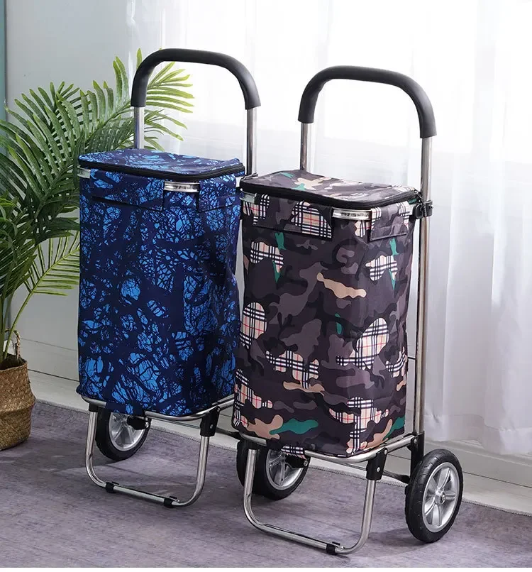 Folding Shopping Cart Storage Bag with Stair Climbing Wheels Waterproof Fabric Travel Bag Pull Trolley Max Load 30kg Outdoor