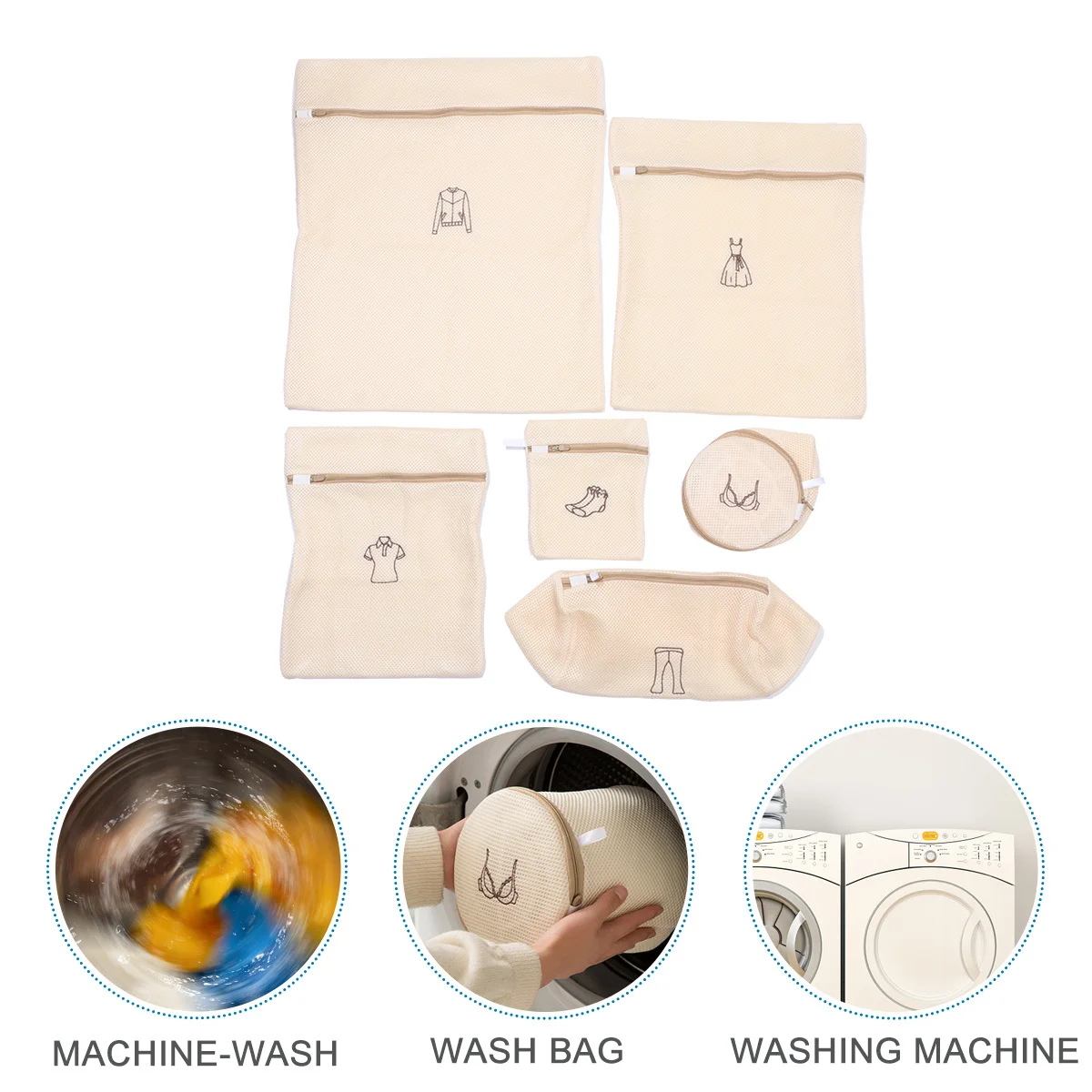 

6Pcs Mesh Laundry Bag Set for Delicates Heavy Duty Washing Bags Reusable Garment Wash Care Bag for Lingerie Knits Coats Pants