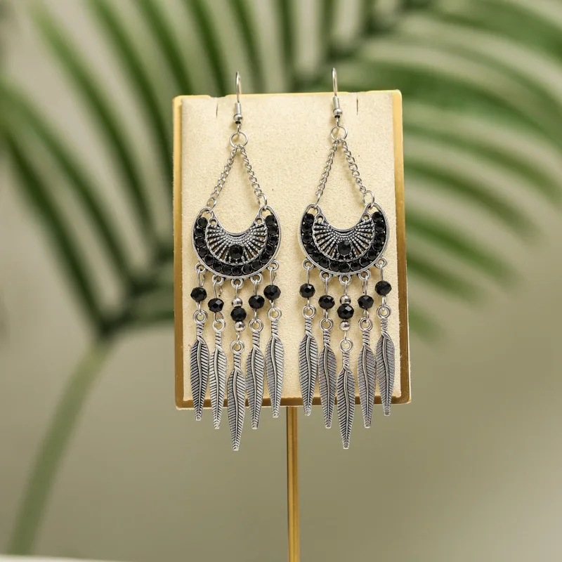 High-end versatile earrings women's retro literary and artistic diamond-encrusted earrings, multi-layer bohemian earrings, whole