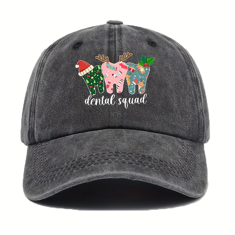 Dental Squad Christmas Baseball Cap with Smiling Teeth & Dental Tools Design Adjustable Snapback, Lightweight Comfortable Hat