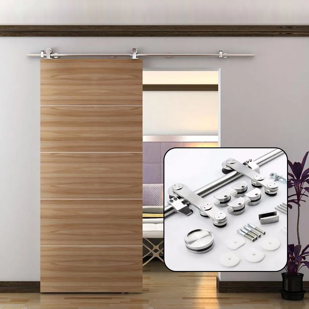 6 FT Modern Top Mount SS304 Stainless Steel Sliding Barn Door Hardware Track Kit 2M Durable Door Window Accessories