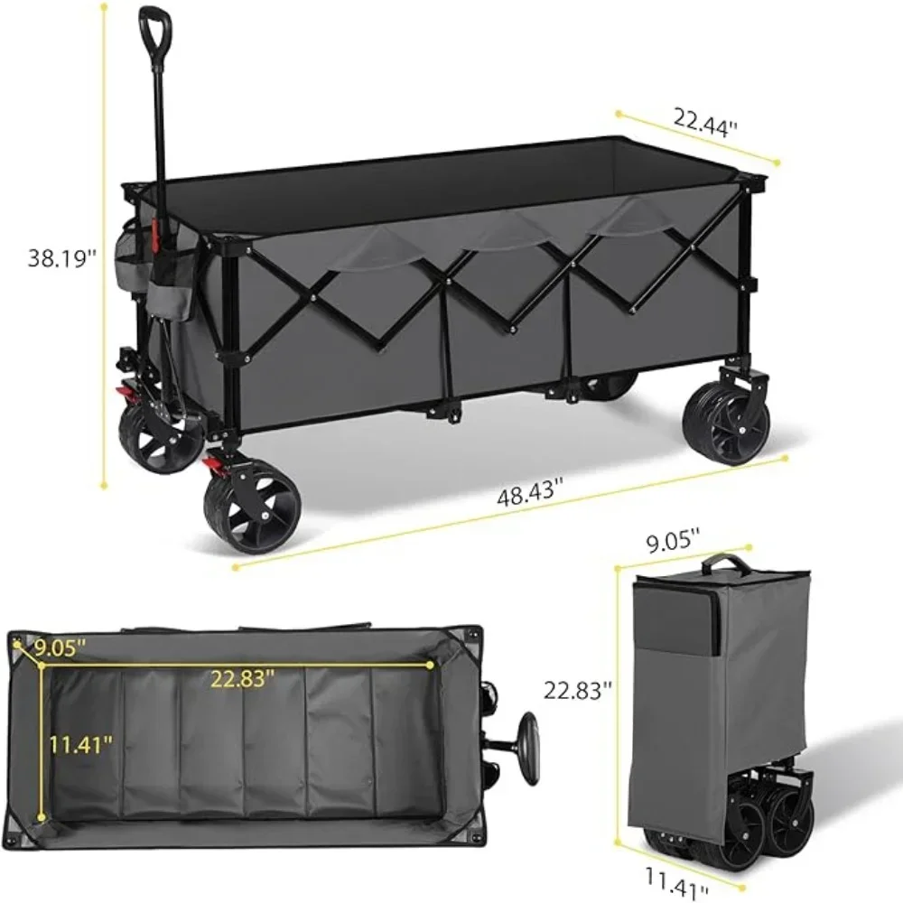 Camping Carts 48\'\'L Collapsible Foldable Extended Wagon With 440lbs Weight Capacity Camping Trolley Cart Hand Garden Supplies