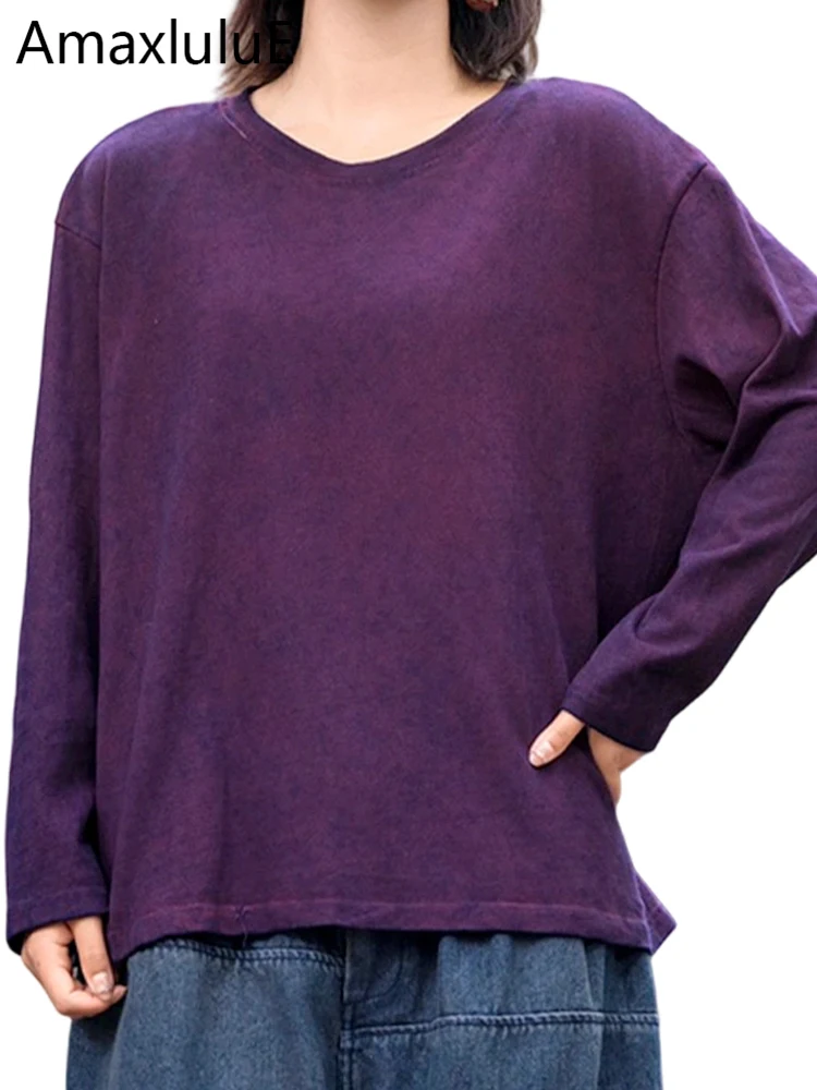 

Футболки Amax LuluE Spring: женские свободные хлопковые топы с круглым вырезом в классическом винтажном стиле, однотонная одежда для отдыха и моды, коллекция 2026