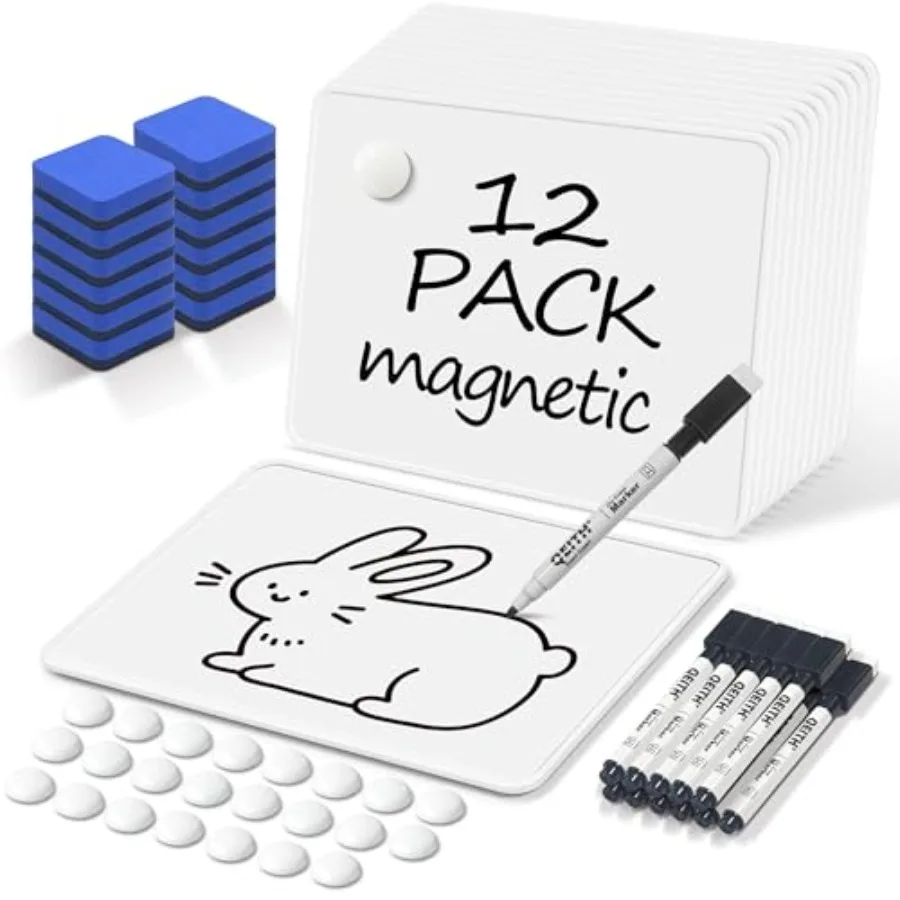 

Magnetic Dry Erase Boards 12 Pack 9 x 12 Inch Double Sided Portable Personal Small Whiteboards Include 12 Markers 12 Erasers 24