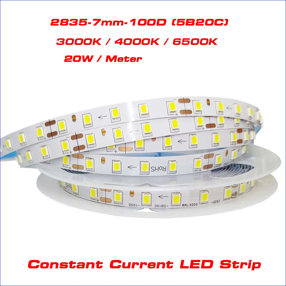 correia led flexivel com corrente constante fita de cor unica metros smd2835 faixa mm 100leds 5b20c 3000k 4000k 6500k 01