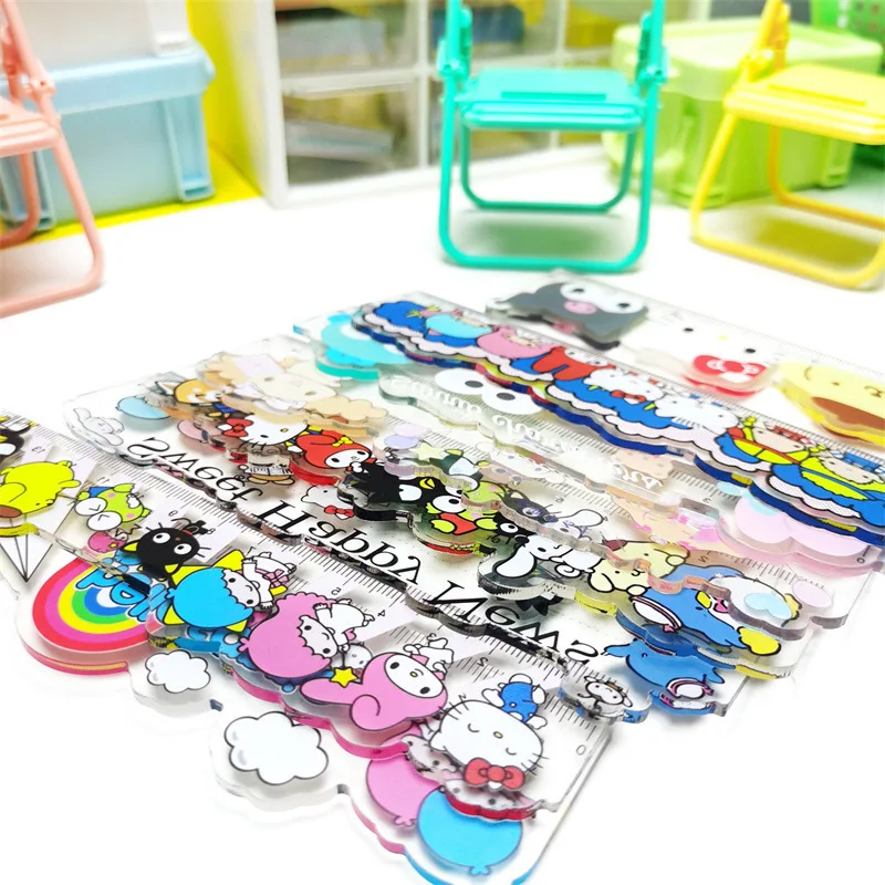 10/20pcs Set Cartoon Sanrio Hello Kitty Melody Kuromi Plastic Ruler High Transparency Drawing Tools Stationery Wholesale