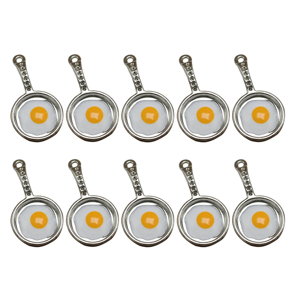 10pcs Fried Egg Pan Pendant Alloy Charms Jewelry Making Accessories for Necklace Bracelet ( Silver)