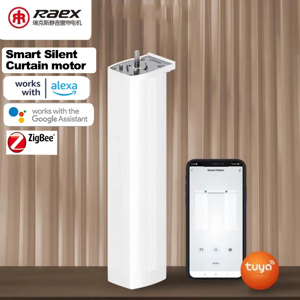 Raex Tuya zigbee Electric Smart Curtain Motor Intelligen engine bluetooth control Support Voice Control Alexa Google Assistant