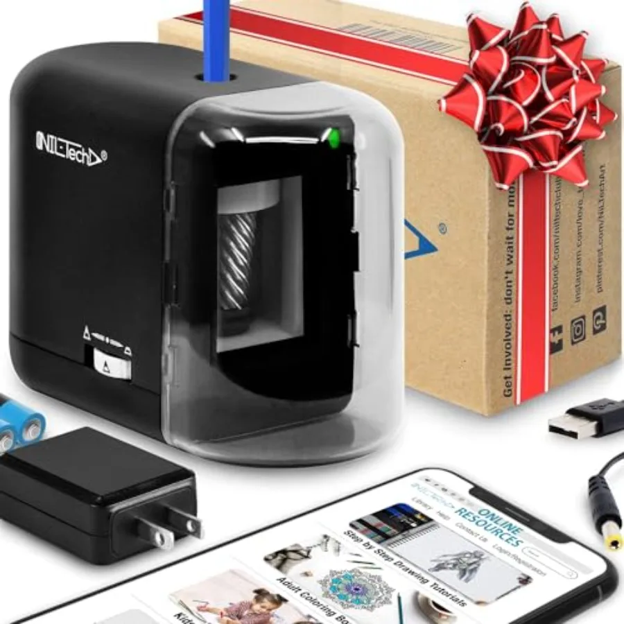 

Electric Pencil Sharpener Heavy Duty for Classroom School and Multi-Powered AC Plug-in and Battery Automatic Stop for Colored P