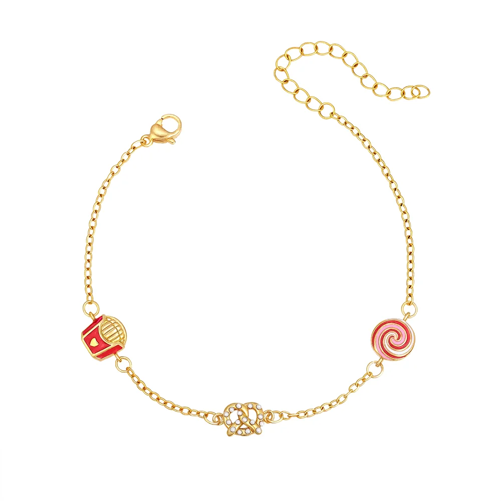 

Luxury Cubic Zirconia Heart Gold Color Chain Bracelets Fashion Oil Drip French Fries Candy Metal Chain Bangle Summer Jewelry