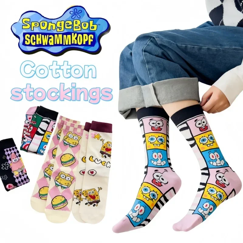 SpongeBob SquarePants Cartoon Cotton Socks One-size-fits-all Fashion Casual Stockings Trendy Soft Comfortable Socks Gifts Girls