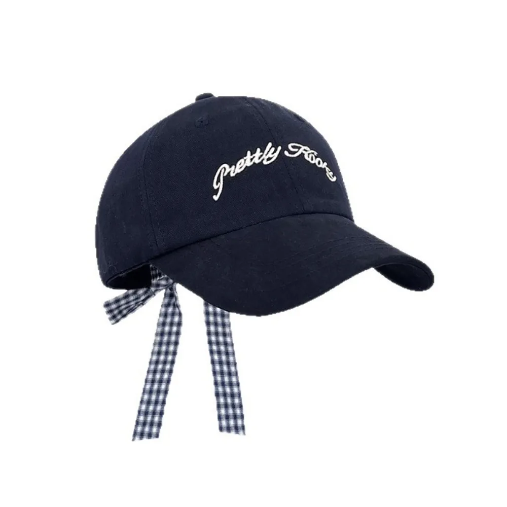 

Cotton Letter Baseball Cap UV Protection Dome Bow Strap Baseball Cap Adjustable Korean Version Plaid Bow Protection Hats Travel