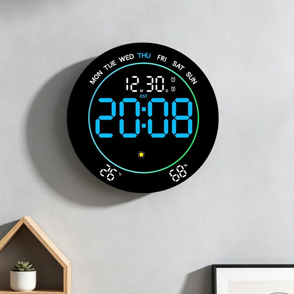 Wall Clock LED with Weather Forecast Function Countdown Timer Brightness Adjustment Large Screen for Living Room Bedroom