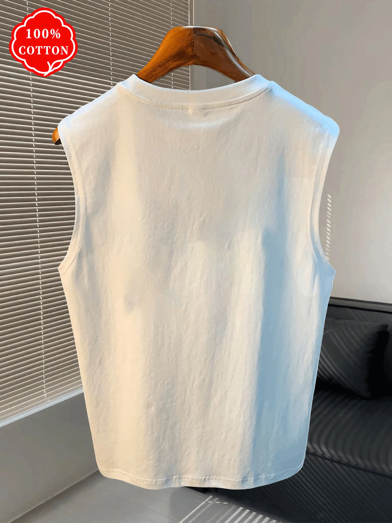 100% Cotton Men Sleeveless Tank Top Minimal Brain Heart BALANCE Line Print Oversized Casual Streetwear Gym Muscle Vest-T92