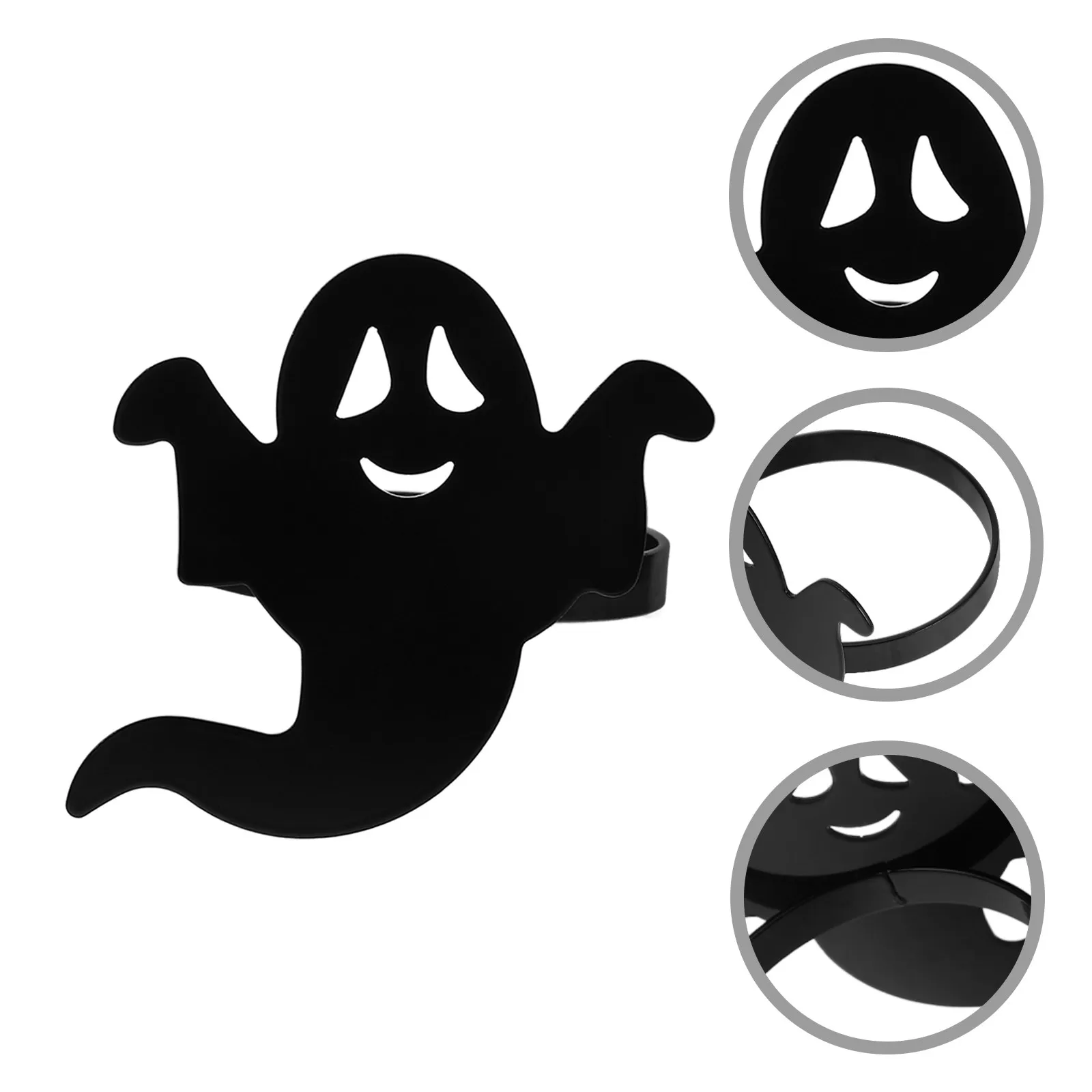 4Pcs Halloween Napkin Rings Set – Alloy Ghost Design Table Decor for Party, Banquet & Festive Table Setting