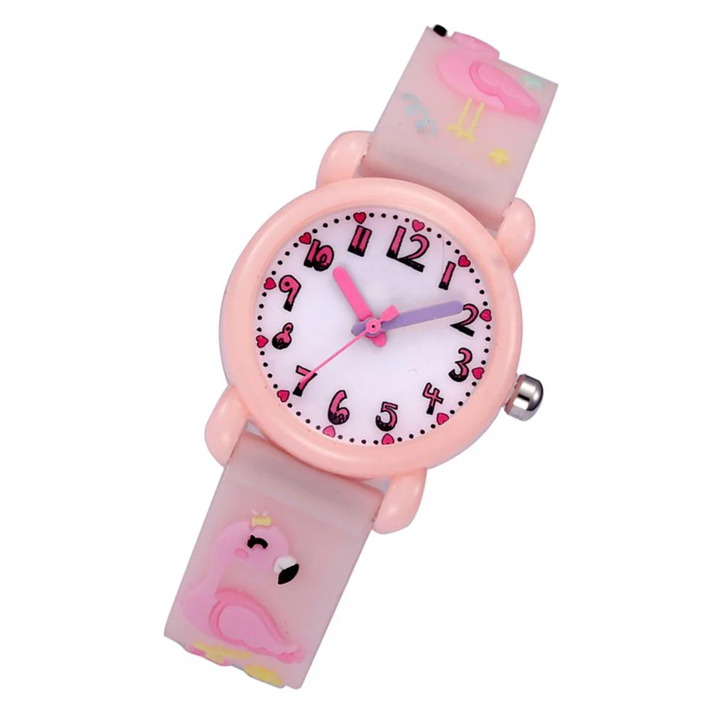1Pcs Wrist Watch Light Pink 3D Flamingo Theme Cartoon Waterproof Scratch Resistant 's Timepiece Playwear Gift
