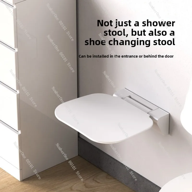Foldable Wall Mount Shower Chair Non-slip Safety Bath Stool Space Saving Design for Elderly Adults Bathroom