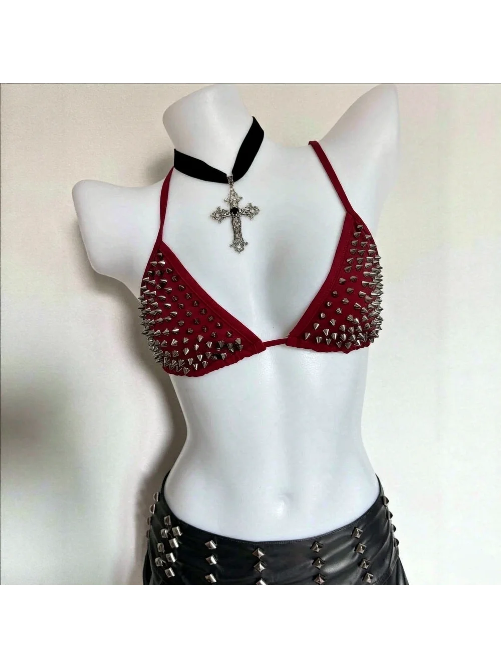2026 New Summer Music Festival Metal Spike Decoration Hanging Neck Triangle Cup Underwear Spicy Girl Outerwear Top Trendy Niche