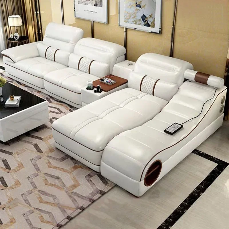Modern luxury furniture living room leather smart sofa bed multifunctional massage charging smart sofa set
