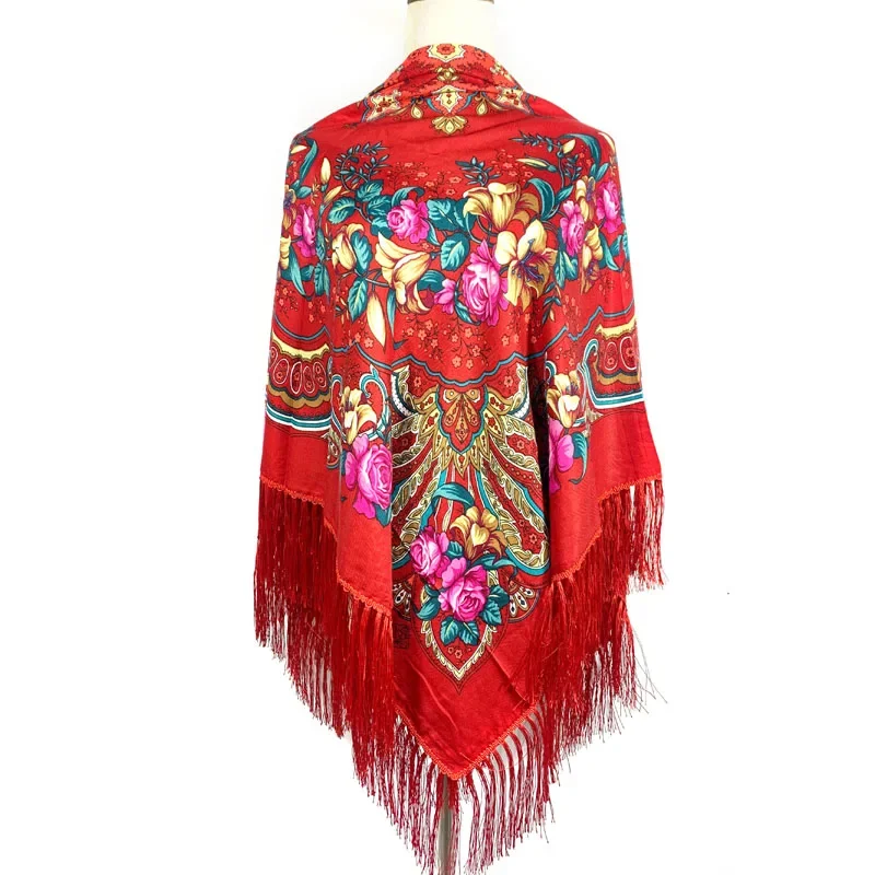 

140*140cm Ethnic Shawls Women European Oversized Scarf Printed Floral Square Scarf Keep Warm Outdoor Working Hijab Head Wraps