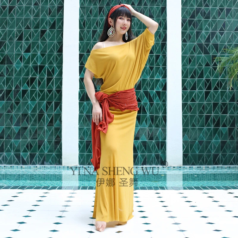 

Тренировочный костюм для танца живота для женщин, халат для практики танца живота с принтом, одежда Shaabi Baladi, народное платье, женская восточная одежда