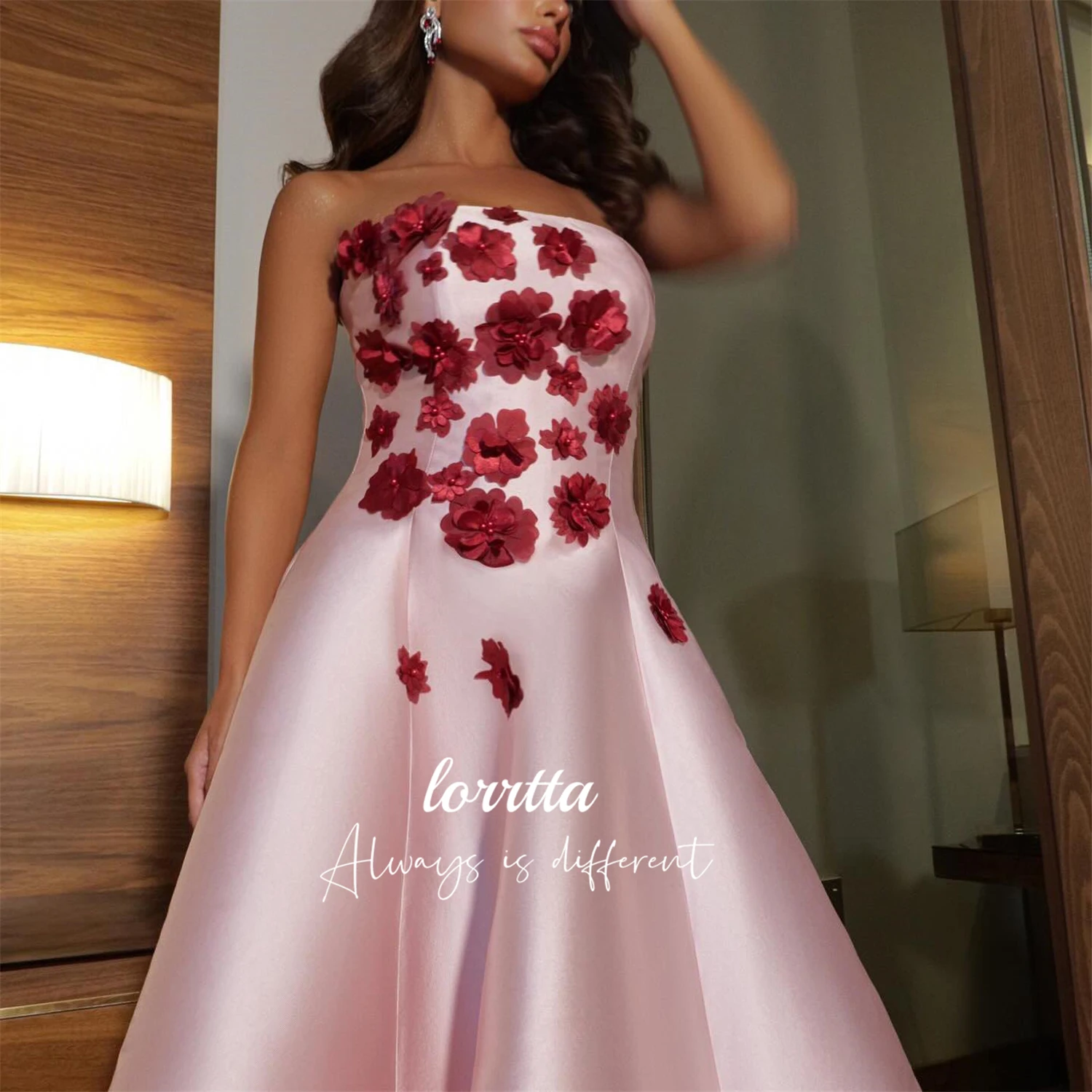 Lorrtta Wedding Party Dress Satin 3D Flowers Evening Eid Ladies Dresses for Special Occasions Robe De Soiree Femmes Ball Gowns